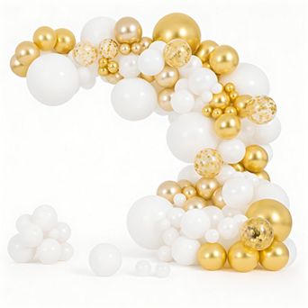 Gold Champagne Balloon Arch 140 pc White & Gold Garland Set for Bridal Shower