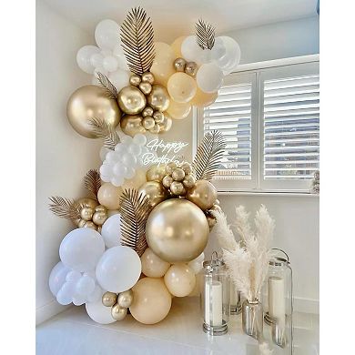 Gold Champagne Balloon Arch 140pcs White & Gold Garland Set for Bridal Shower