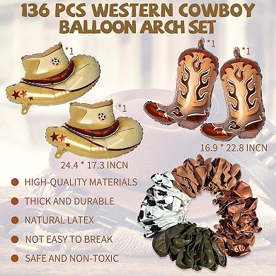 Cow Balloons Garland Set 136pcs Balloons with Cow Print for Western, Farm, Rodeo or Wild West Theme