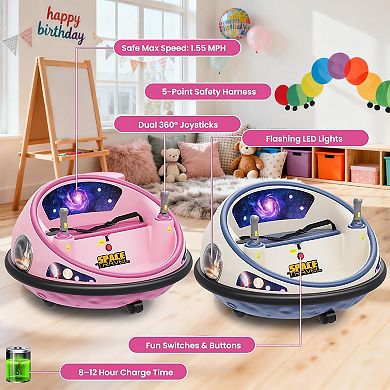 12V Kids Bumper Car: Remote Control, 360° Spin, LED Lights & Music,Space Theme Ride-On Toy