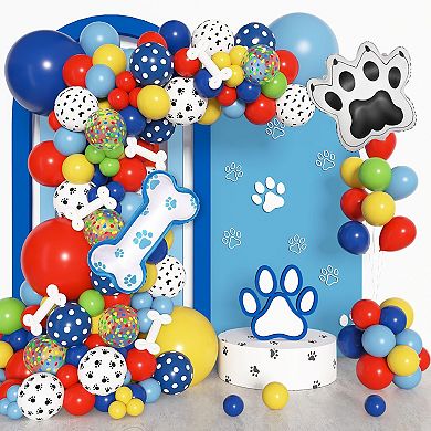 Pet Themed Balloon Arch Kit with Paw Prints & Bone Shaped Foil Balloons 155 Pieces for Dog Themed