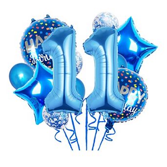 11 pc Foil Balloons for 11Th Birthday Party with Confetti for Kids Birthday Decorations