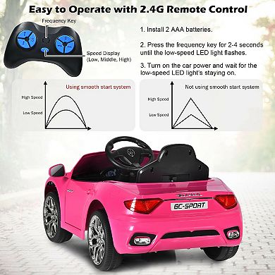 12V Pink Ride-On Car for Kids with Remote Control and Lights
