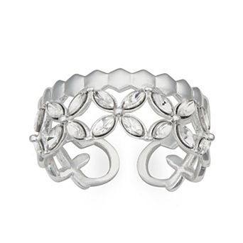 You're Invited Simulated Crystal Flower Adjustable Ring