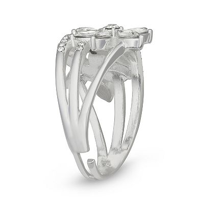 You're Invited Simulated Crystal Flower Adjustable Ring