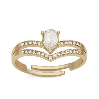 You're Invited Gold Tone Pear-Shaped Simulated Crystal Adjustable Ring