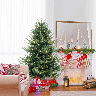 Gymax 6 FT Artificial Xmas Tree w/ 778 PVC PE Branch Tips 240 Warm White LED Lights