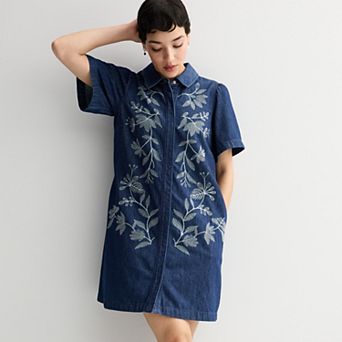 Women's Nine West Embroidered Denim Mini Dress