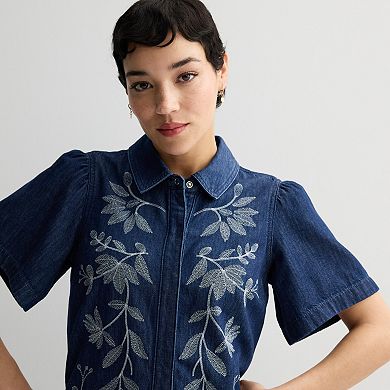 Women's Nine West Embroidered Denim Mini Dress