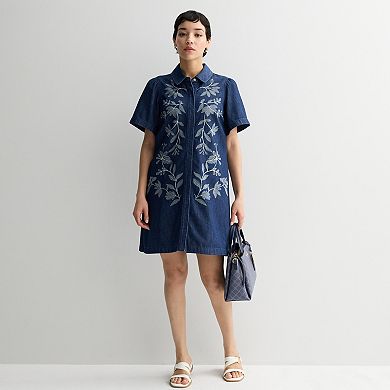 Women's Nine West Embroidered Denim Mini Dress