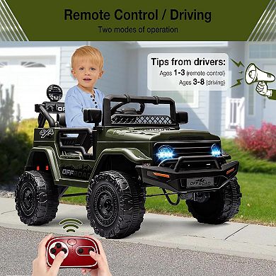12V Kids Ride-On Truck w/ Remote, 3 Speeds, LED Lights & Bluetooth Music