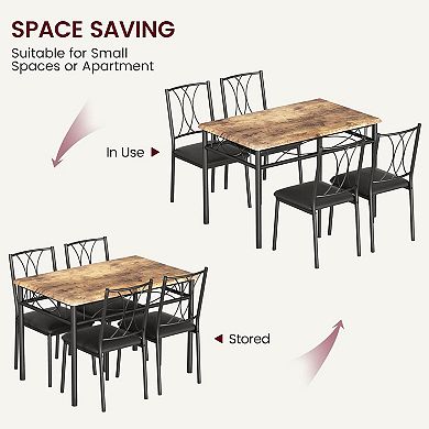 Retro Industrial Dining Set for 4 with Wood Top & Metal Legs. Space-Saving for Kitchen, Living Room