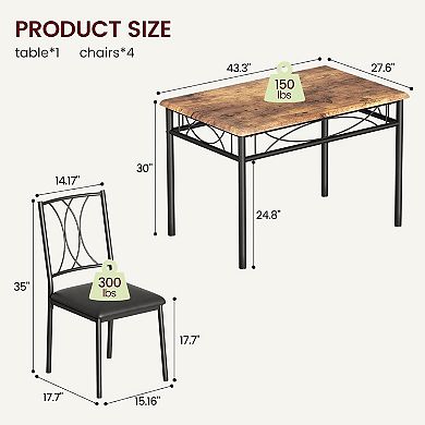 Retro Industrial Dining Set for 4 with Wood Top & Metal Legs. Space-Saving for Kitchen, Living Room