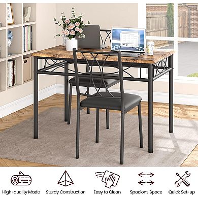 Retro Industrial Dining Set for 4 with Wood Top & Metal Legs. Space-Saving for Kitchen, Living Room