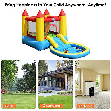 Gymax Inflatable Bounce House Kids Slide Jumping Castle Bouncer w/Pool and 480W Blower
