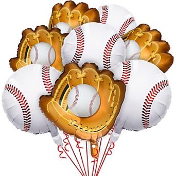 8 pc Baseball Foil Glove Balloons for Sports Themed Senior Night and Birthday Party Decor