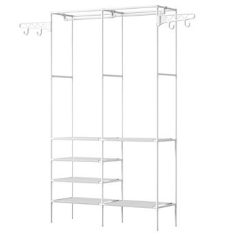 Metal Garment Rack with Shelves, Freestanding Multifunctional Clothes & Shoe Organizer