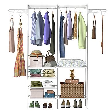 Metal Garment Rack with Shelves, Freestanding Multifunctional Clothes & Shoe Organizer