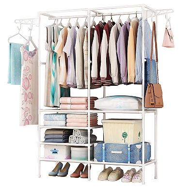 Metal Garment Rack with Shelves, Freestanding Multifunctional Clothes & Shoe Organizer