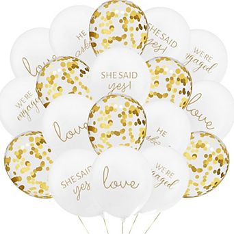 50 pc Engagement Balloons with Gold Confetti for Bridal Shower Wedding and Party Decorations