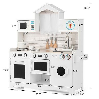 Gymax Kids Play Kitchen Wooden Cooking Pretend Playset Cookware Toddler Gift