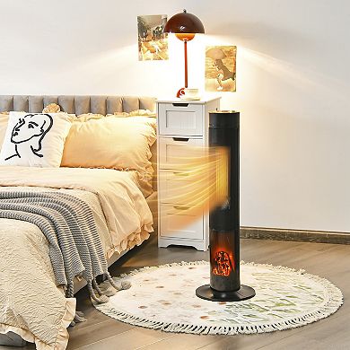 1500W Ceramic Tower Space Heater with Remote Control and Realistic 3D Flame