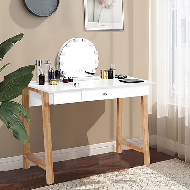 Computer Desk Laptop PC Writing Table Makeup Vanity Table w/Drawer and Wood Legs