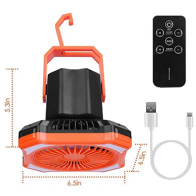 Portable Camping Lantern Fan, 10,000mAh Rechargeable Hanging Tent Fan with 4 Light Modes & 3 Speeds