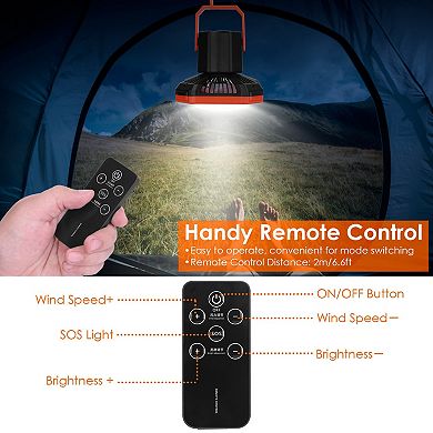 Portable Camping Lantern Fan, 10,000mAh Rechargeable Hanging Tent Fan with 4 Light Modes & 3 Speeds