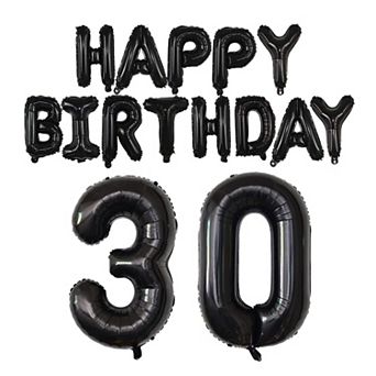 40 Inch Happy Birthday Balloon with 16 Inch Letters and Black Foil Mylar Balloons for Party