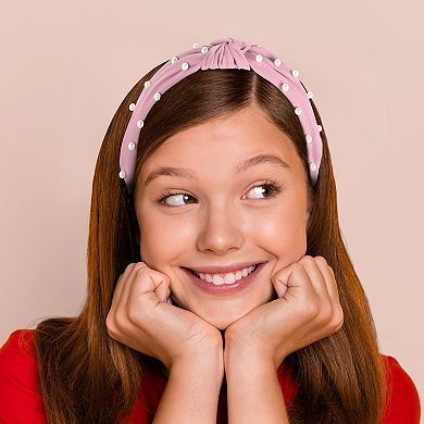 3Pcs Satin Knotted Pearl Headbands for Women 1.1 Inch Wide