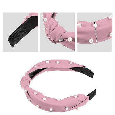 3Pcs Satin Knotted Pearl Headbands for Women 1.1 Inch Wide
