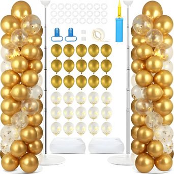 2 Sets Metallic Gold Balloon Column Stand Kit with 100 Balloons for Birthday Wedding Decor