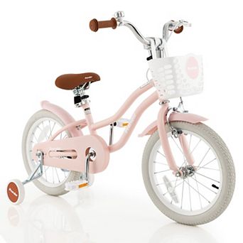 18-Inch Kids Bike with Training Wheels and Adjustable Handlebar Seat-Pink