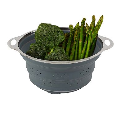 RSVP International Collapsible Colander, Silicone and Stainless Steel, 9.5-inch Diameter