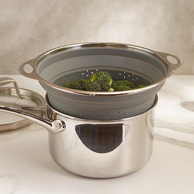 RSVP International Collapsible Colander, Silicone and Stainless Steel, 9.5-inch Diameter