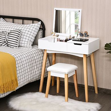 Costway Vanity Makeup Table Cushioned Stool Set W/Flip Top Mirror &1 Drawer Writing Desk