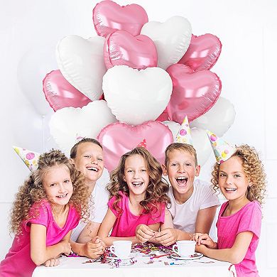 12Pcs Pink White Heart Balloons 18In Foil Hearts for Party Deco Bundle
