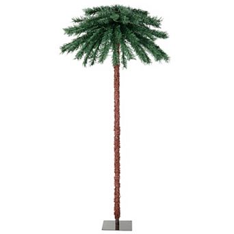 Gymax 6FT Artificial Palm Christmas Tree Pre-Lit Decor Tree w/ PVC Branch Tips & LED Lights