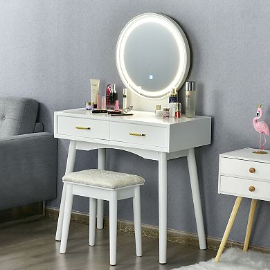 Costway Vanity Dressing Table Set Touch Screen 3 Lighting Modes Mirror Padded Stool