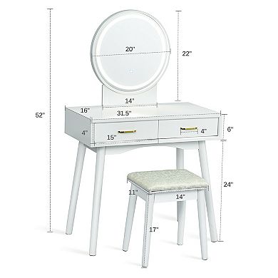 Costway Vanity Dressing Table Set Touch Screen 3 Lighting Modes Mirror Padded Stool