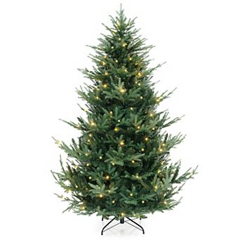 Gymax 7 FT Artificial Xmas Tree w/1090 PVC PE Branch Tips 340 Warm White LED Lights