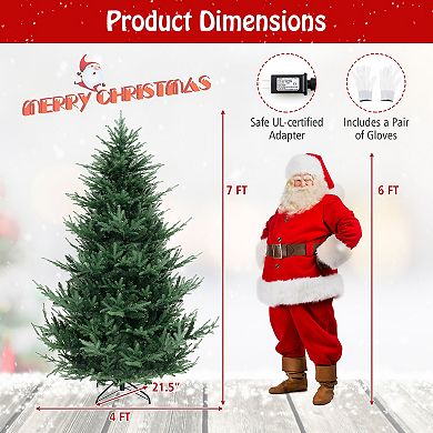 Gymax 7 FT Artificial Xmas Tree w/1090 PVC PE Branch Tips 340 Warm White LED Lights