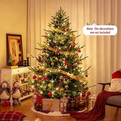 Gymax 7 FT Artificial Xmas Tree w/1090 PVC PE Branch Tips 340 Warm White LED Lights