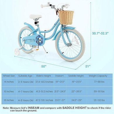 18 Inch Kids Bike with Training Wheels and Adjustable Seat