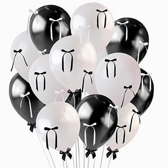 60 pc Black Bow Balloons with DIY Ribbon for Coquette Birthday Party Decorations (Black)