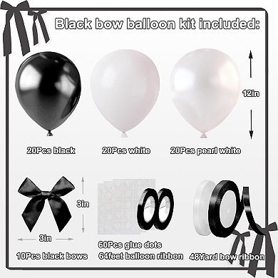 60 Pcs Black Bow Balloons with DIY Ribbon for Coquette Birthday Party Decorations (Black)
