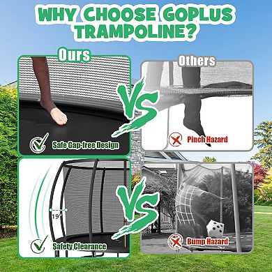 12FT ASTM Certified Black Trampoline with Safety Net and Ladder