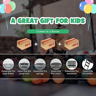 12FT ASTM Certified Black Trampoline with Safety Net and Ladder