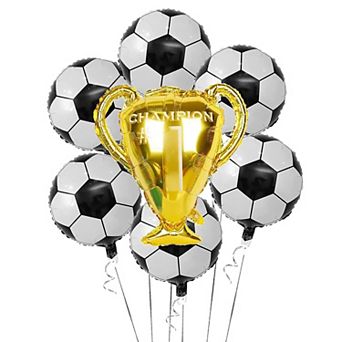 7 pc Soccer Party Balloons with Trophy and Foil Balloons for Soccer Themed Birthday Decor